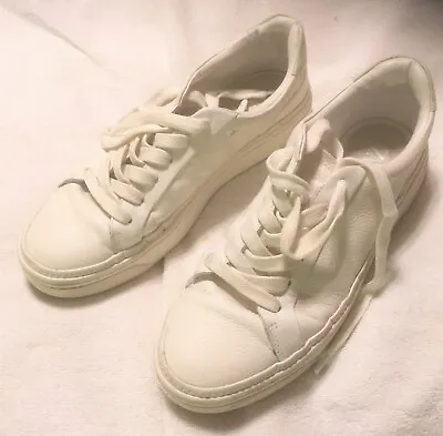 $3.50 • Buy Zara 5367  White Leather Sneakers Tennis Shoes In Excellent Used Cond. 9/2