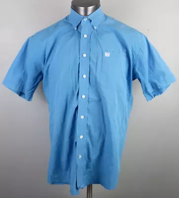 Mens Cinch Western Short Sleeve Button Front Shirt Blue White Polka Dot Size M • $24.99