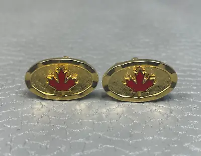 Contemporary Red Enamel Canadian Maple Leaf Yellow Gold Plated Cuff Links • $19.95