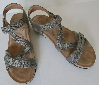 Taos Size 9.5 (40) Trulie Gray Sandals Shoes W/ Hook & Loop Close 1.8  Wedge Euc • $25.99