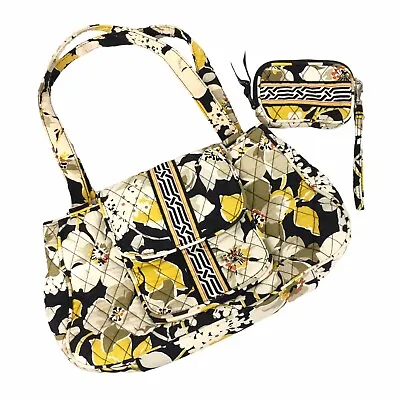 VERA BRADLEY Edie Satchel Quilted Handbag In DOGWOOD Yellow & Matching Wristlet • $40