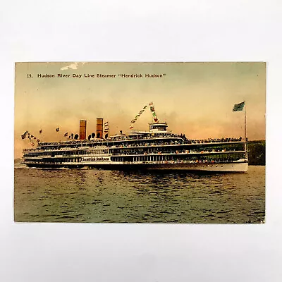 Postcard New York Hudson River NY Day Line Steamer Steam Ship Hendrick 1910s • $1