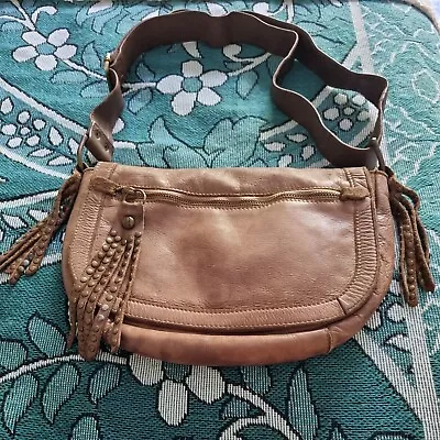 CAMPOMAGGI Boho Brown Thick Leather Shoulder Crossbody Handbag Bag Italy B7 • $250