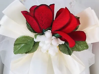 Wedding Church Pew Bows Red Roses Ivory Ribbons X15 • $200