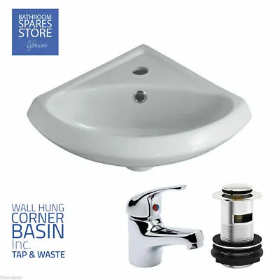 £49.97 • Buy Small Corner Wash Basin Bathroom Cloakroom Ceramic Compact  Sink Inc Tap & Waste