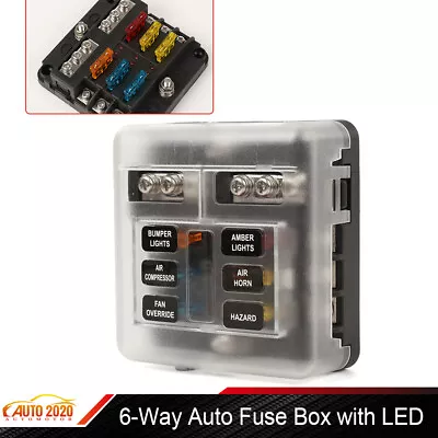 Fit For 12V 24V Car Marine 6Way Auto Blade Fuse Holder Box W/LED Indicator Black • $10