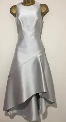 Coast CARA Silver Metallic Satin Hi Low Occasion Midi Dress Size 14 • £69