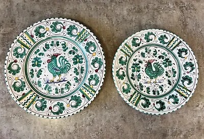 Vintage DERUTA Italian Pottery Dinner Plate & Salad Plate Green Rooster ~ Italy • $58.50