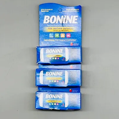 Bonine For Motion Sickness Treats & Prevents Raspberry 12 Chewable X 3PK 1/25+ • $15