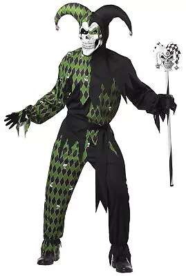 Jokes On You Evil Jester Clown Mardi Gras Green Black Mardi Gras Men Costume • $60.95