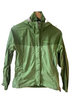 MARMOT Precip Lightweight Rain Jacket Green Waterproof Hooded Zip Pockets XS • $22.56