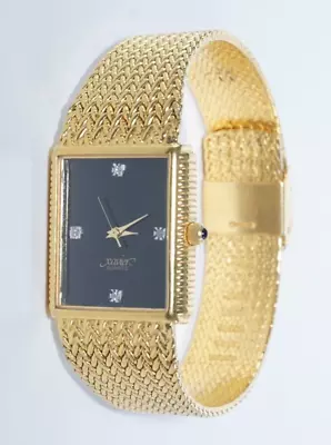 Vintage Men's XAVIER Quartz Watch Diamond Markers Gold Plated Case Black Dial • $79.99