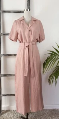 $50 • Buy Kookai Dusty Pink Linen-Blend Collared Jumpsuit With Waist Tie - Size 40 (10)