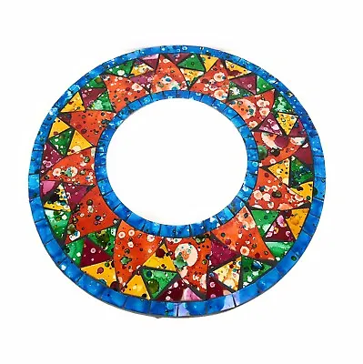 Mosaic Mirror Garden Hanging Orange Blue Color Round 12” D Bali By Zenda Imports • $50