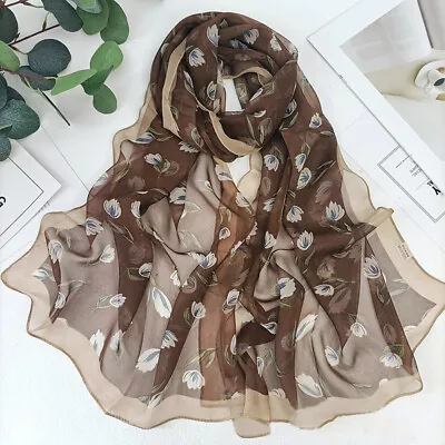 Women Long Floral Silk Blend Pashmina Scarf Wrap Shawl Sunscreen Scarves Gift _A • $4.58