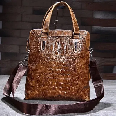 100% Genuine Leather Crocodile Men's 12  Handbag Business Shoulder Messenger Bag • $36.99