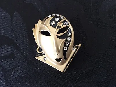 Beautiful Matt Gold Diamanté Crystal Face Mask Brooch. • £4.99