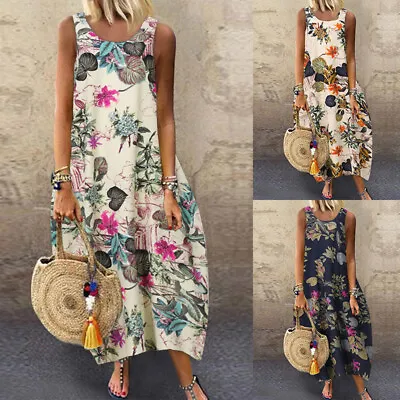 $16.08 • Buy ZANZEA Womens Summer Long Maxi Sundress Sleeveless Floral Hippie Swing Dress HOT