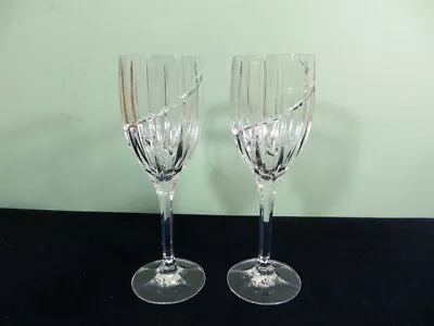 Set Of 2 Mikasa Uptown Crystal 9  Water Wine Glasses Goblets Vertical Swirl Cut • $18.99