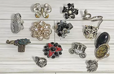 Vintage Costume Ring Lot Of 14 Chunky Statement Stretch Rings Gold Silver Tones • $21.50