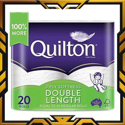 $34.90 • Buy Toilet Paper 20 Rolls Deluxe Quilton 3 Ply Double Length Large Roll Tissue Bulk