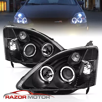 02-03 Fit Honda Civic Si EP3 Dual Angel Eye Halo Projector Black Headlights • $185.62