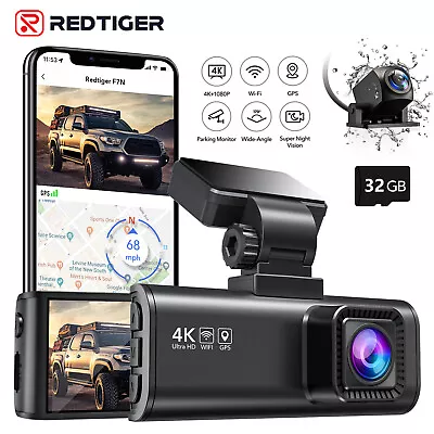 REDTIGER 4K Dash Cam Front And Rear Full HD Dual Dash Camera With SD Card • $169.99