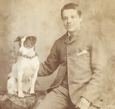 Victorian CDV Photo Jack Russell Terrier Dog Man Blake & Edgar Bedford UK • £28.99