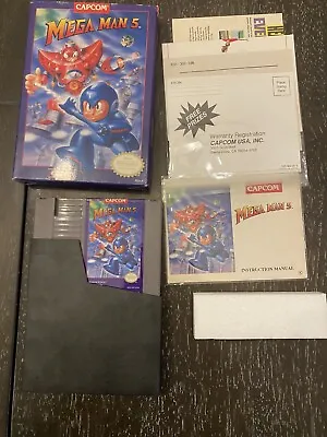 Mega Man 5 V Nintendo NES CIB Complete Cart Box Manual Inserts Poster Reg Card • $624.99