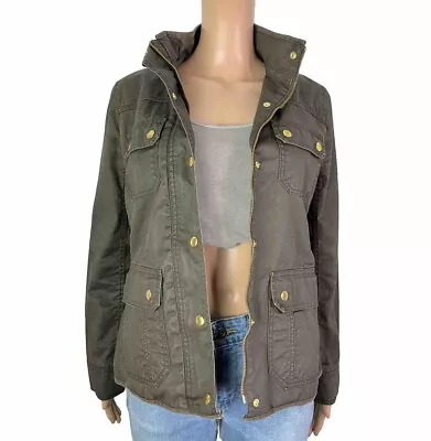 J Crew Women's Size S Downtown Field Jacket Olive Green Waxed Cotton Full Zip • $35