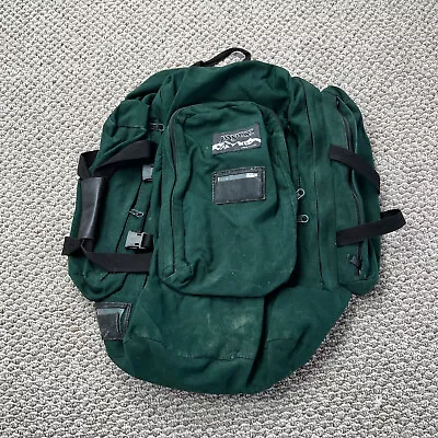 Vintage Jansport Green Nylon Backpack Large Hiking Camping Duffle Travel Flaws • $29.97