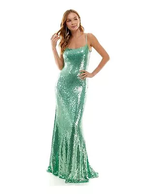 B DARLIN Womens Green Open Back Lined Spaghetti Strap Gown Dress Juniors 56 • $10.99