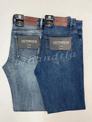 Men's Slim Fit Stretch Washed Denim Jeans Size 28-44 Victorious DL1005 • $31.95