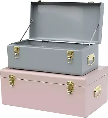 Metal Trunks College Dorm Steel Chests Decorative Storage Box Set Of 2 Toy Organ • $206.99