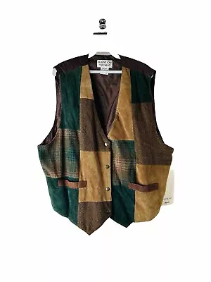 NOS VTG 90s Menx 2XL Leather Wool Color Block Patchwork Vest Jacket Rockabilly • $52.79