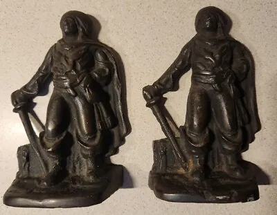 Vintage Cast Iron Pirate Buccaneer Bookends Set Swashbuckle Small Metal  • $29.95