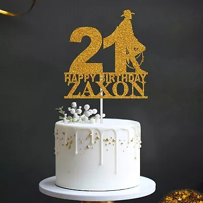 Personalised Cowboy Glitter Cake Topper Birthday Party Any Name & Age Decoration • £2.97