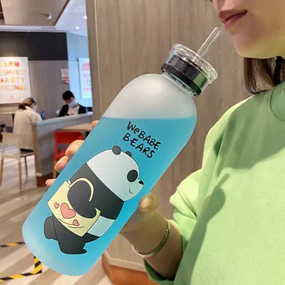 Cute Panda Bear Cup 1000ml Water Bottle Straw Transparent Water Bottle Drinkw XK • £6.65