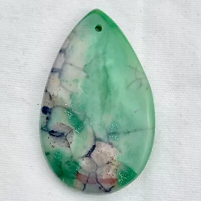 Dragon Vein Agate Pendant Stone Rock Cut Polished Drilled Green Clear White • $9.95