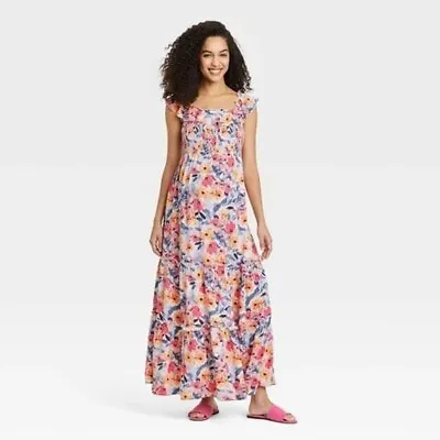 Isabel Maternity Ruffled Smocked Floral Maternity Dress • $9