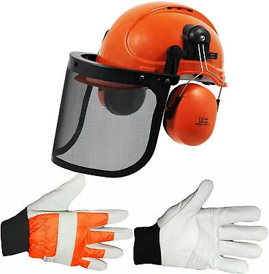 £39.49 • Buy Chainsaw Safety Helmet With Mesh Visor Ear Muffs + Padded Gloves