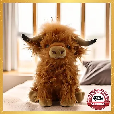 Cute Brown Highland Cow Coo Cuddly Soft Toy Plush Stuffed Scottish Scotland • £7.58