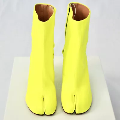 $290 • Buy MAISON MARTIN MARGIELA Split Toe Neon Yellow Leather High Heel Tabi Boots 35 NEW
