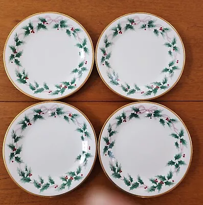 Mikasa Bone China Ribbon Holly Dinner Plates - Set Of Four 10 3/4  • $99