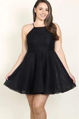 $29.95 • Buy Womens Plus Size Black Lace Overlay Mini Dress 2XL Spaghetti Strap Skater Dress 