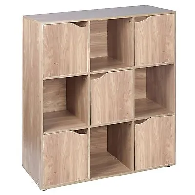 9 Cube Oak Wooden Bookcase Shelving Display Modular Storage Unit Wood Shelf Door • £59.99