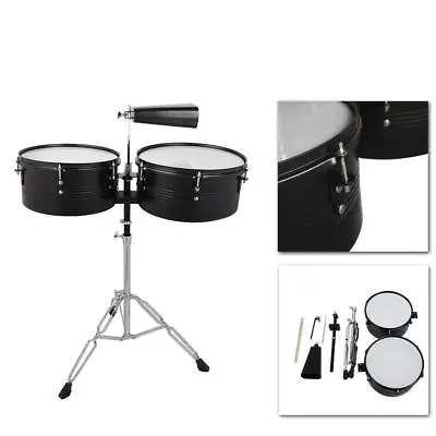 Percussion 13  14  Timbales Drum Set With Stand And Cowbell Black Kit • $99.99