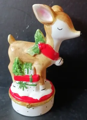 Christmas 5  Ceramic Trinket Box Reindeer With Surprise Inside Ganz MX179982 • $24.95