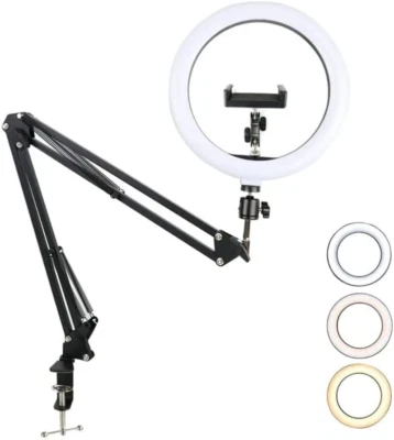 $45.17 • Buy 10  LED Selfie Ring Light Extendable Arm Stand Desk Phone Mount Dimmable