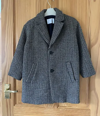 Zara Boys Wool Blend Traditional Pea Coat Brown Houndstooth 6-7 Years • £28